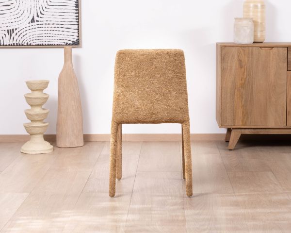 Lote de 4 sillas de comedor con tapizado integral en tela de color amarillo dorado «Otto», de estilo de diseño