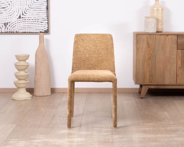 Lote de 4 sillas de comedor con tapizado integral en tela de color amarillo dorado «Otto», de estilo de diseño