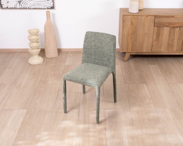 Lote de 4 sillas de comedor contemporáneas «Otto» con tapizado integral de tela verde salvia jaspeada