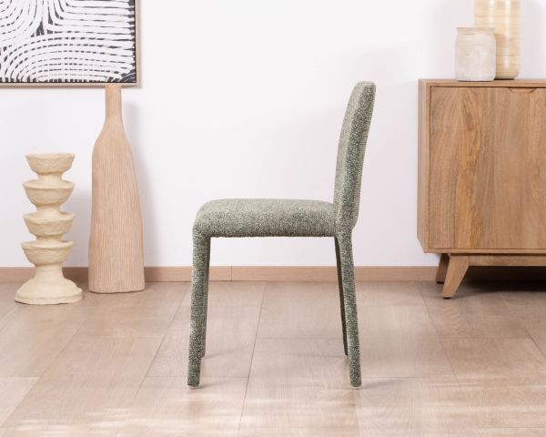 Lote de 4 sillas de comedor contemporáneas «Otto» con tapizado integral de tela verde salvia jaspeada