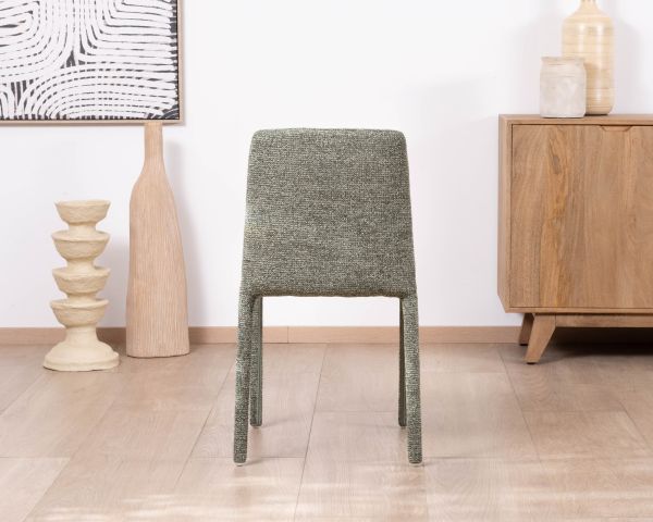 Lote de 4 sillas de comedor contemporáneas «Otto» con tapizado integral de tela verde salvia jaspeada