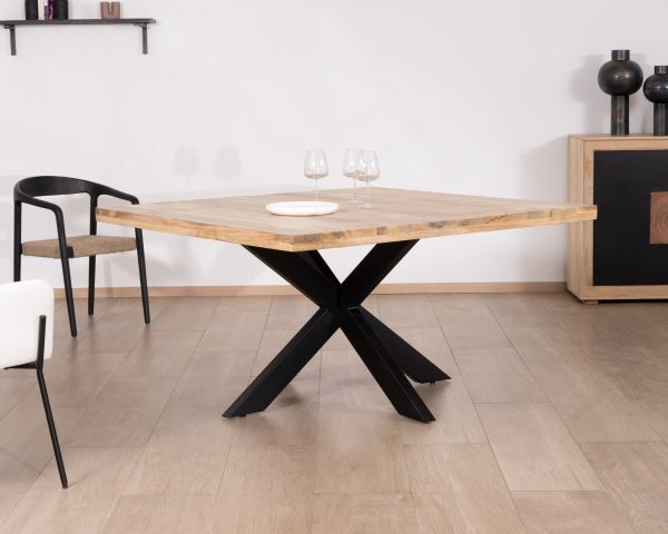 Mesa de comedor industrial cuadrada de 150 x 150 cm, de metal y madera, «Caractère»