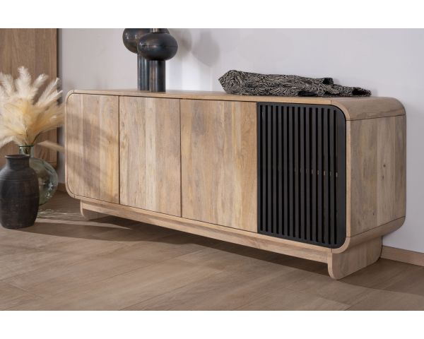 Aparador de 180 cm de madera de mango con diseño minimalista «Jappy» de estilo japandi, de 4 puertas