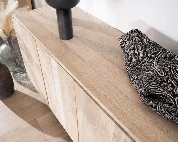 Aparador de 180 cm de madera de mango con diseño minimalista «Jappy» de estilo japandi, de 4 puertas