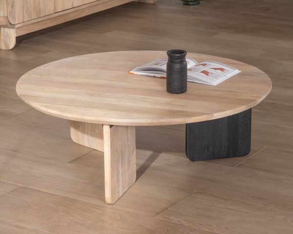 Mesa de salón redonda de estilo minimalista «Jappy» con una pata negra