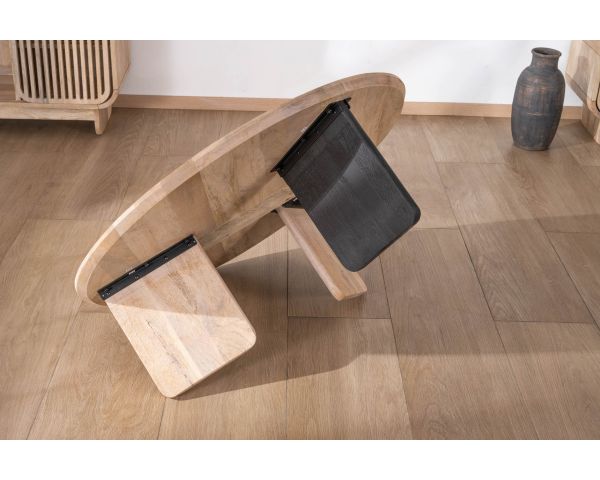 Mesa de salón redonda de estilo minimalista «Jappy» con una pata negra