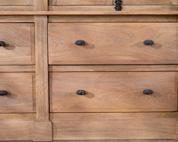 Aparador de madera maciza de mango de 170 cm con puertas acristaladas y cajones «Santa»