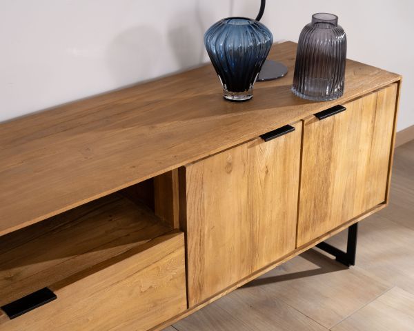 Mueble de televisión grande de 200 cm de teca reciclada «Bahia», estilo retro