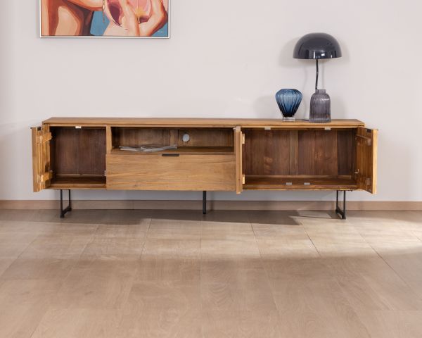 Mueble de televisión grande de 200 cm de teca reciclada «Bahia», estilo retro