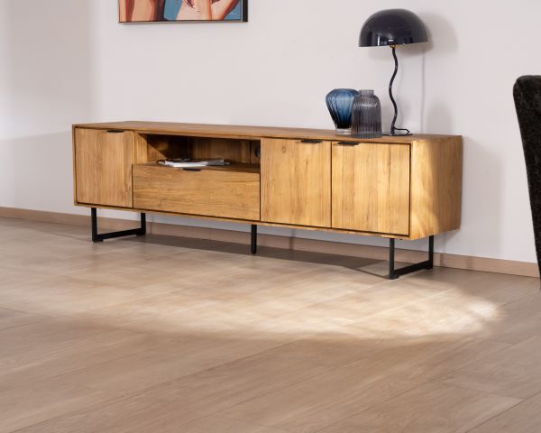 Mueble de televisión grande de 200 cm de teca reciclada «Bahia», estilo retro
