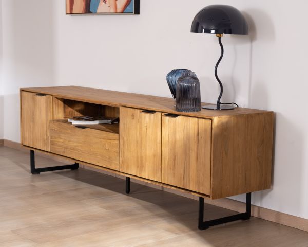 Mueble de televisión grande de 200 cm de teca reciclada «Bahia», estilo retro