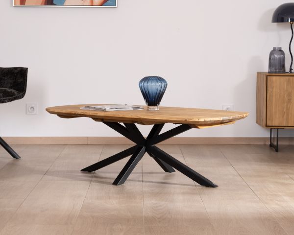 Mesa de centro con forma de barco de teca natural «Bahia», con patas de metal Mikado