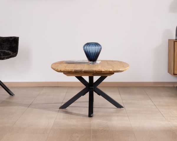 Mesa de centro con forma de barco de teca natural «Bahia», con patas de metal Mikado