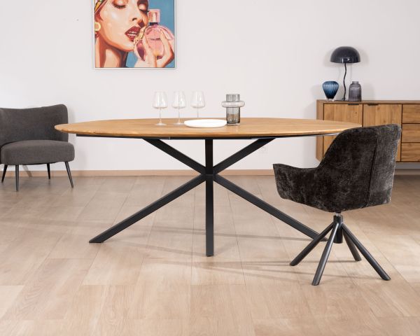 Mesa de comedor ovalada de teca natural «Bahia» con patas de metal Mikado