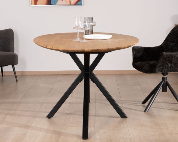 Mesa de comedor ovalada de teca natural «Bahia» con patas de metal Mikado