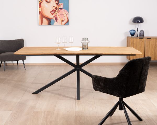 Mesa de comedor de 2 m de teca natural «Bahia» con patas de metal Mikado