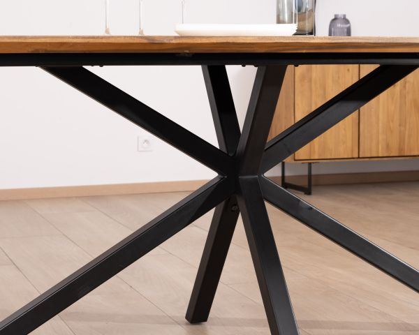 Mesa de comedor de 2 m de teca natural «Bahia» con patas de metal Mikado