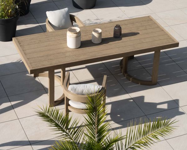 Silla de comedor de exterior de alta gama de teca «Blois» con acabado grisáceo