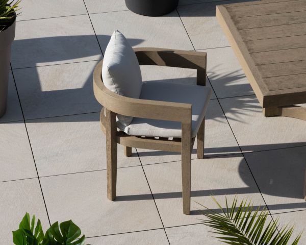 Silla de comedor de exterior de alta gama de teca «Blois» con acabado grisáceo