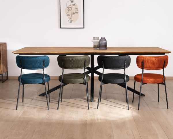 Lote de 2 sillas de comedor de tela color terracota y patas de metal de estilo retro «Lato» 