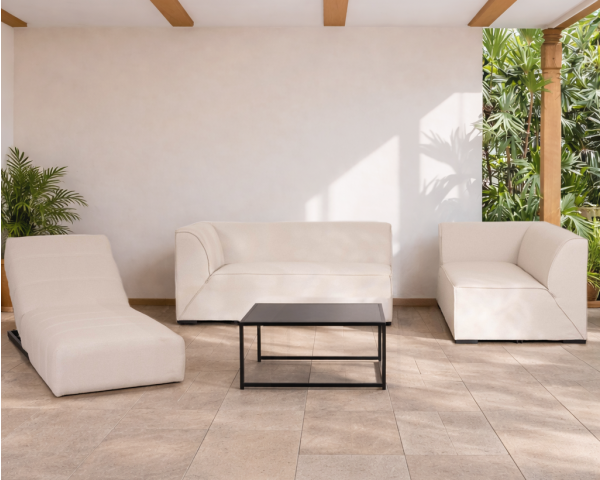 Sofá de exterior de 2 módulos «Sunset Bay» con tejido especial para exteriores en color crema
