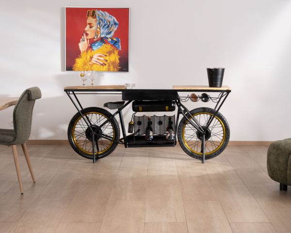 Consola vintage para moto muy original, de madera y metal negro, «Crazy»