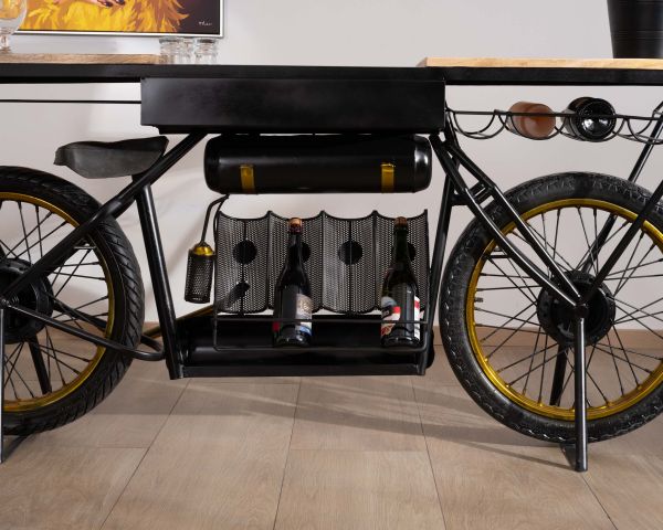 Consola vintage para moto muy original, de madera y metal negro, «Crazy»