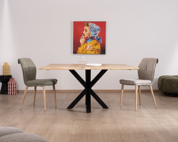 Mesa de comedor cuadrada de 140 cm de acacia con patas de metal «Mikado 3D»