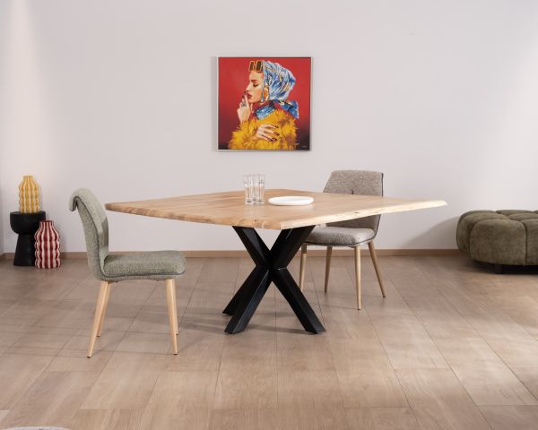 Mesa de comedor cuadrada de 140 cm de acacia con patas de metal «Mikado 3D»