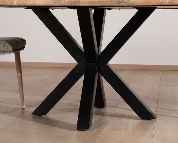 Mesa de comedor cuadrada de 120 cm de acacia con patas en forma de cruz de metal «3D» 