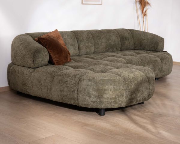 Sofá de tela verde con extensión eléctrica y chaise longue a la izquierda «Syltan»