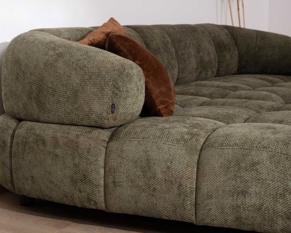 Sofá de tela verde con extensión eléctrica y chaise longue a la izquierda «Syltan»