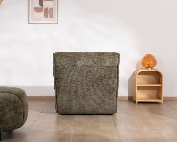 Tumbona de diseño para interior en tejido chenilla verde oscuro «Syltan»