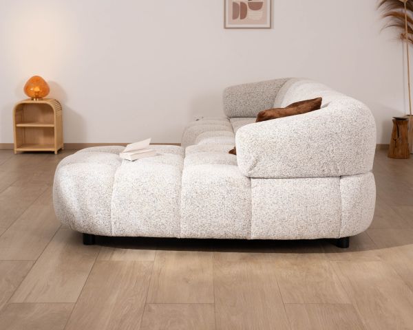Sofá con asiento eléctrico y chaise longue a la derecha «Syltan», en tejido blanco roto con trama