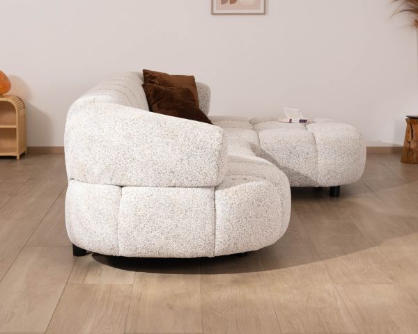 Sofá con asiento eléctrico y chaise longue a la derecha «Syltan», en tejido blanco roto con trama