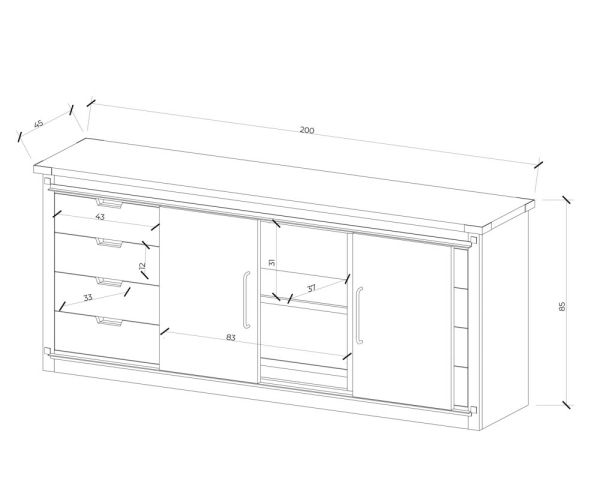 Aparador de metal y madera de 200 cm con puertas correderas «Caractère»