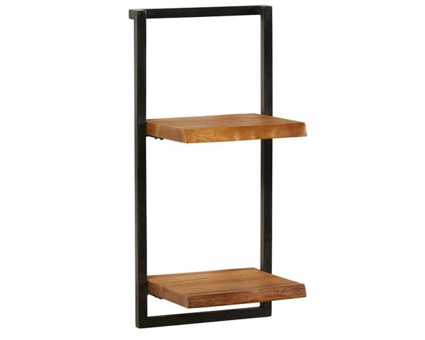 Estantería de pared de 2 baldas, de teca natural reciclada y metal «Ulva»