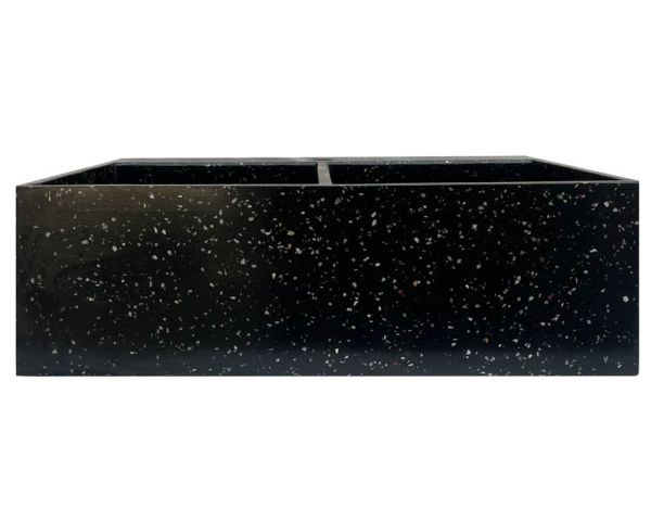 Fregadero grande de terrazo negro para encastrar, con dos cubetas