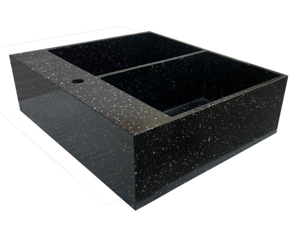 Fregadero grande de terrazo negro para encastrar, con dos cubetas