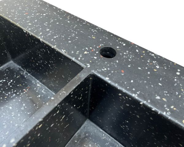 Fregadero grande de terrazo negro para encastrar, con dos cubetas