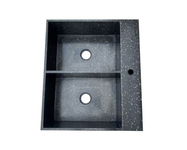 Fregadero grande de terrazo negro para encastrar, con dos cubetas