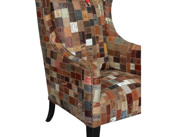 Sillón bergère 100 % único, de tela reciclada y madera «Pop Vintage»