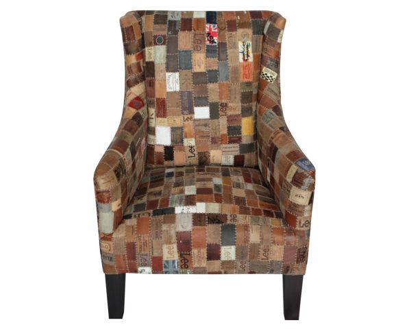 Sillón bergère 100 % único, de tela reciclada y madera «Pop Vintage»
