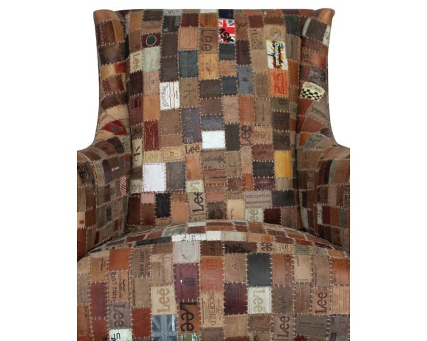 Sillón bergère 100 % único, de tela reciclada y madera «Pop Vintage»