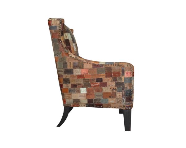 Sillón bergère 100 % único, de tela reciclada y madera «Pop Vintage»