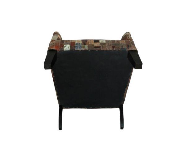 Sillón bergère 100 % único, de tela reciclada y madera «Pop Vintage»