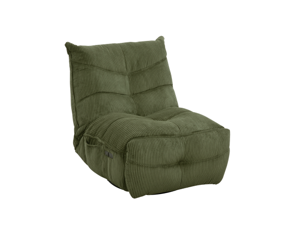 Sillón relax de estilo acogedor en terciopelo acanalado verde «Cascada» con reclinación eléctrica