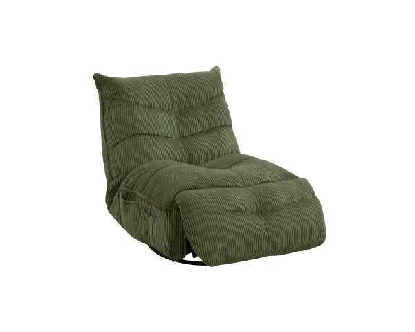 Sillón relax de estilo acogedor en terciopelo acanalado verde «Cascada» con reclinación eléctrica