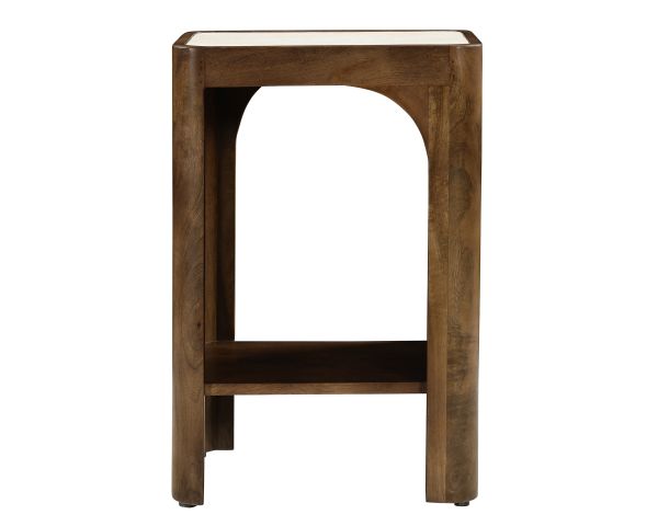 Table de chevet en bois foncé design organique "Netty" avec plateau effet travertin