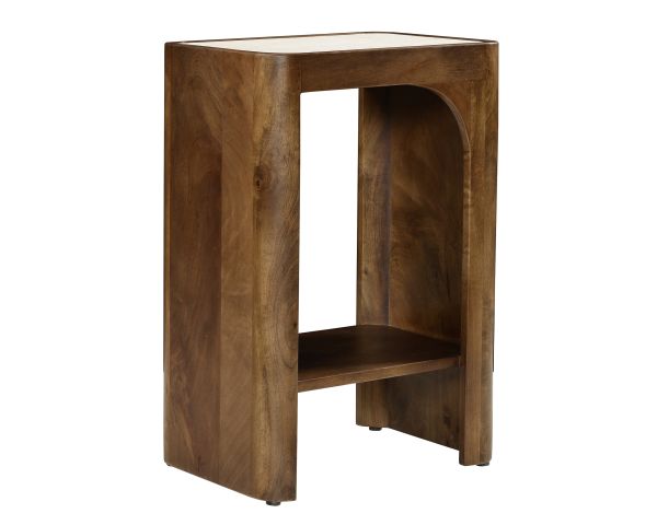 Table de chevet en bois foncé design organique "Netty" avec plateau effet travertin